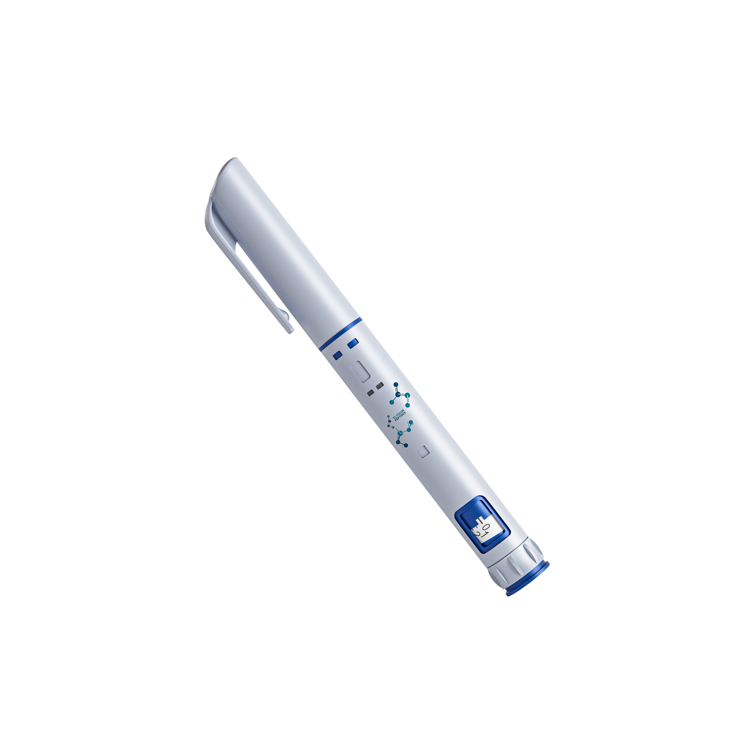 Tirzepatide product — silver and blue pen